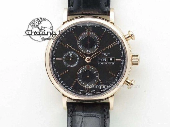 MIROTIME 0110 Portugieser Automatic 42mm RG APSF 1:1 Best Edition Black Dial on Black Leather Strap A Original 7007